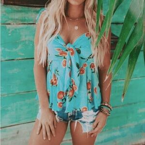 💙💖 Buddy Love Orange Printed Mallory Tie Front Tank